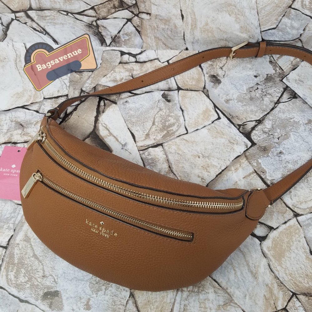 #bagsavenue Leila Belt Bag Warm Gingerbread Pebbled Leather Fanny Kate Spade - Picture 13 of 15